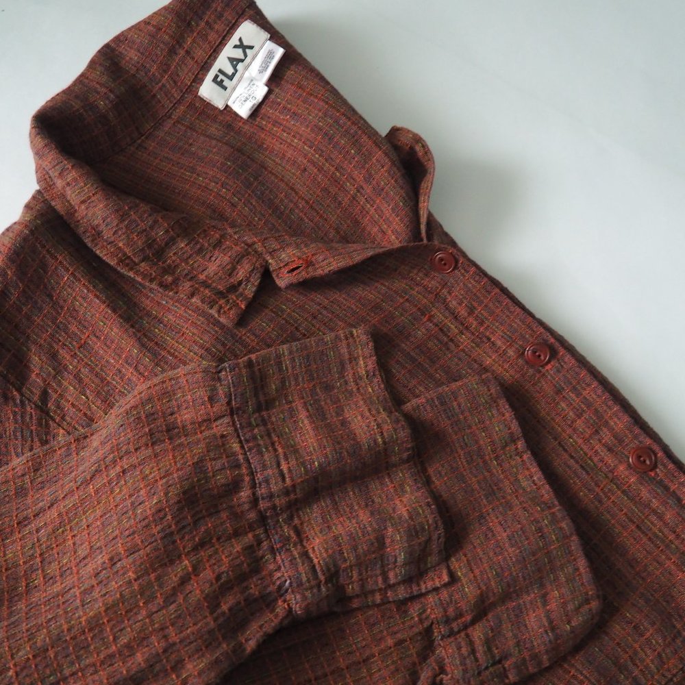 FLAX 100% Linen XL Plus Size Long Sleeve Button-up - Picture 5 of 7